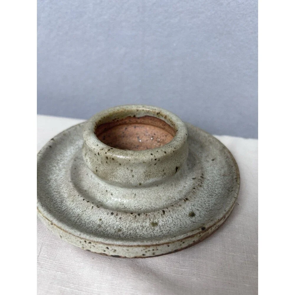Studio Marked speckled Stoneware Candle Holder unglazed bottom Rustic 70's style